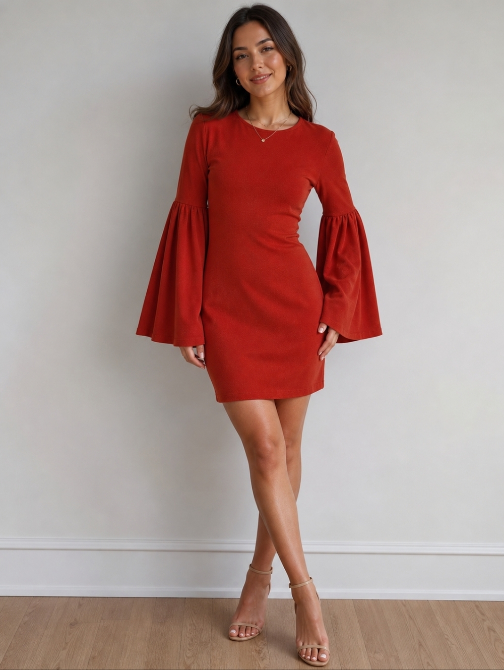Susana Monaco FALLING LEAF BELL SLEEVE Mini Dress Stretch Size Medium Valentines